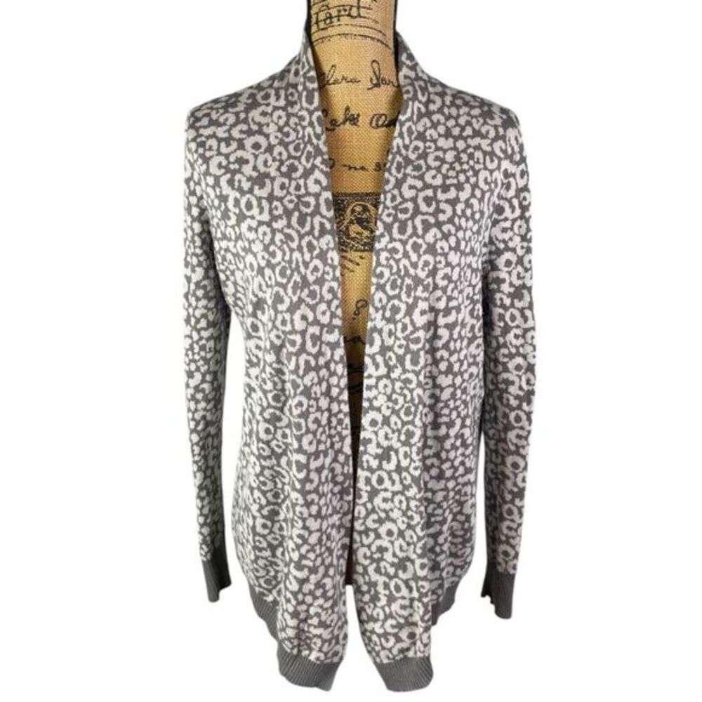 Cato Cardigan Womens Size Med Grey‎ Leopard Print Long Sleeve Open Front Loose